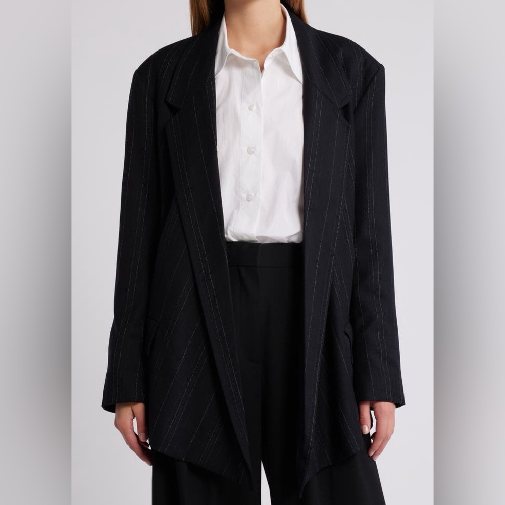 COS Draped Pinstripe Wool Blend Blazer, NWT, size EUR 38 (US M)